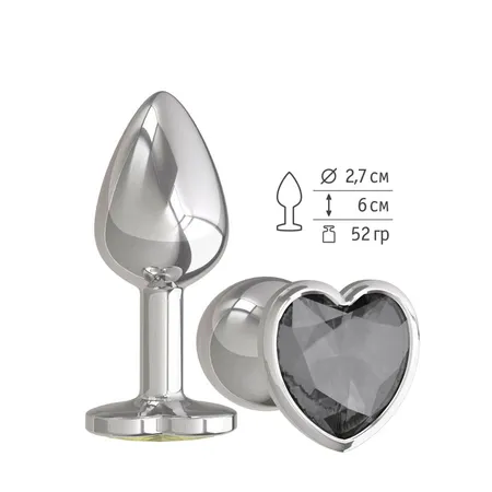 Srebrna analna čaura sa crnim kristalom srce malo