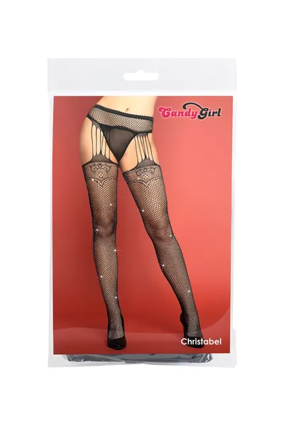 Čarape sa pojasom i tange Candi Girl Christabel sa rhinestones Black, OS