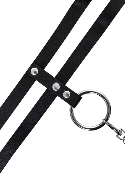 Ogrlica Pecado BDSM, od dve trake, koža, crna