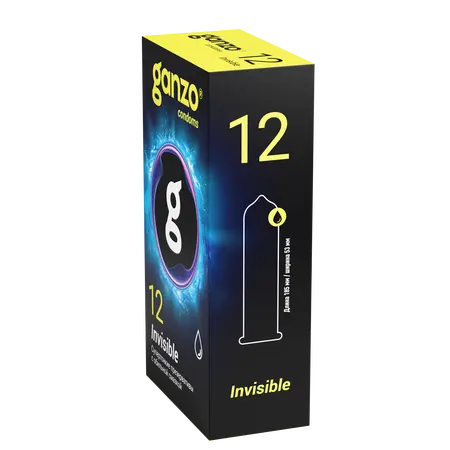Ganzo Invisible kondomi, super tanki, sa dodatnim mazivom, latex, 18 cm, 12 kom.