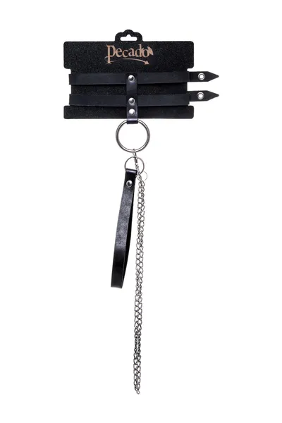 Ogrlica Pecado BDSM, od dve trake, koža, crna
