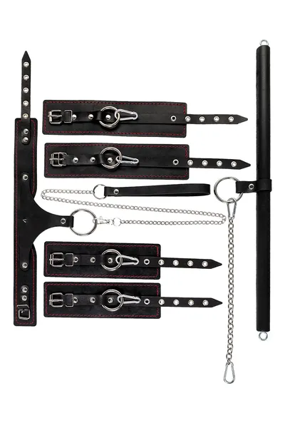 Pecado BDSM komplet za vezivanje, 3 tačke fixacije, veliki odstojnik, okovi, lisice, ogrlica sa prstenom