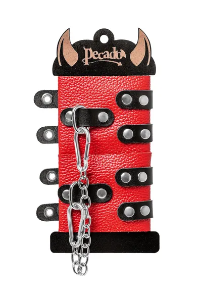 Pecado BDSM lisice, meke, dvostruke trake sa ušicama, prirodna koža, crveno-crne