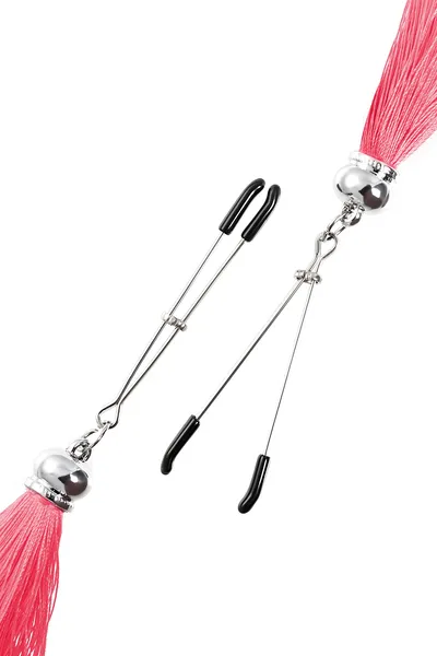 Pecado BDSM kopče za bradavice, viljuške, sa svilenim resicama, metal, roze