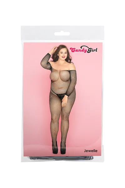 Mrežasti kostim sa rhinestones tange Candi Girl Jevelle crni, 2XL