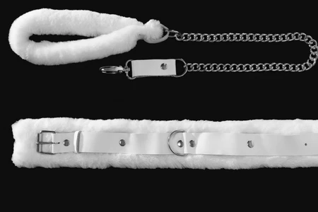 Ogrlica od prave kože sa nežnim krznom, bela