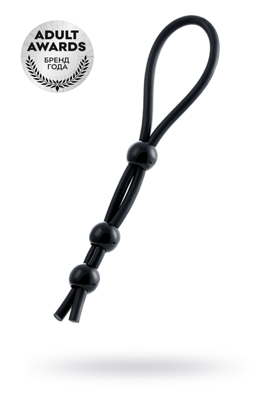 Laso na penisu a-Tois bi TOIFA sa tri perle, silikon, crno, 19,5 cm