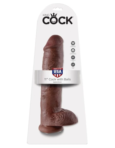 Dildo div na usisnoj čaši sa skrotumom smeđi King Cock 11 Cock vith Balls Brovn