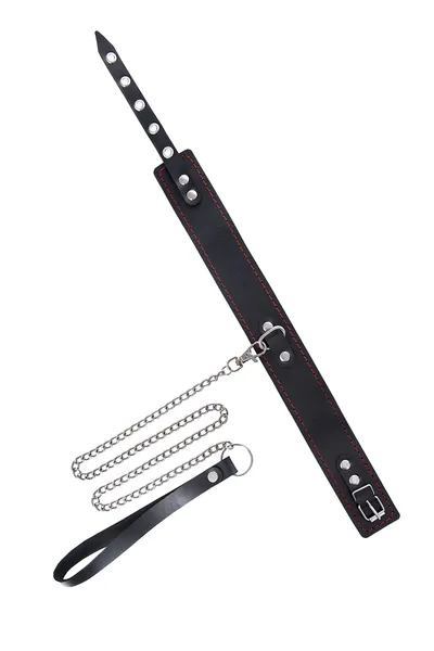 Ogrlica Pecado BDSM, dvoslojni crveni šav, koža, crna