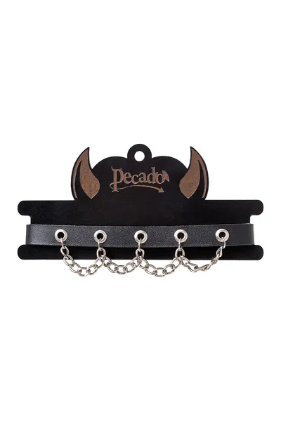 Choker Pecado BDSM, sa lancem, koža, crna