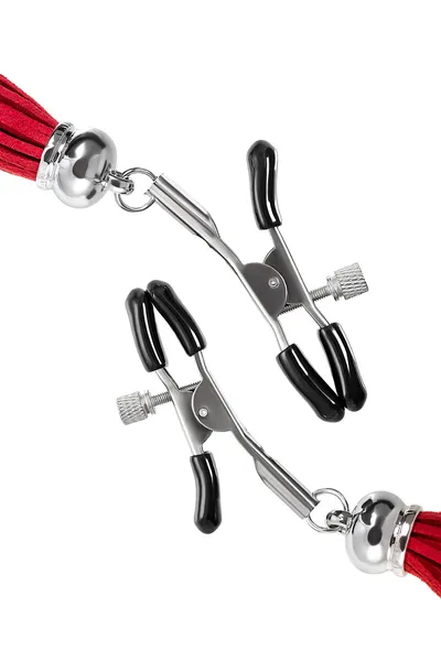 Kopče za bradavice Pecado BDSM, štipaljke, sa resicama od antilopa, metal, crveno