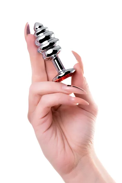 Analna čaura-Drkanje, metal, srebro, sa crvenim kristalom, 7 cm, Ø 3 cm, 55 g