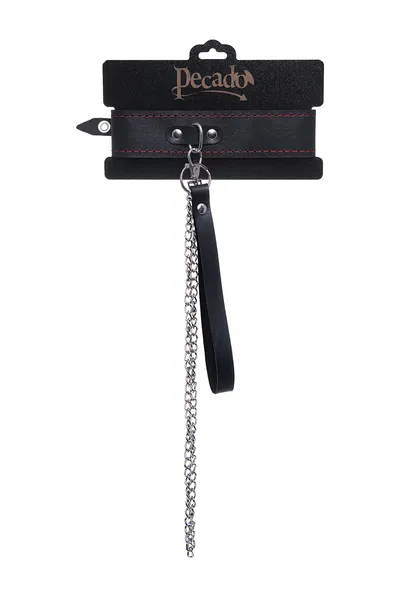 Ogrlica Pecado BDSM, dvoslojni crveni šav, koža, crna