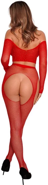 Komplet od vrha i čarapa sa pojasom i rhinestonesom (crvena)