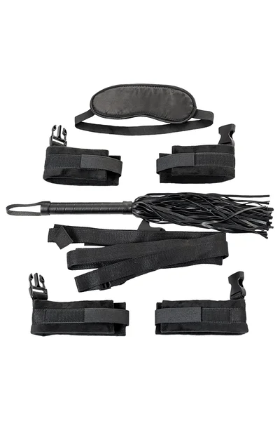 Komplet za vezivanje Toifa Theatre: kaiševi (4pcs) + pletenica + lisice + okovi + maska, Textil, Crna