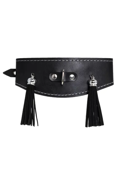 Ogrlica Pecado BDSM, visoka sa resicama, koža, crna