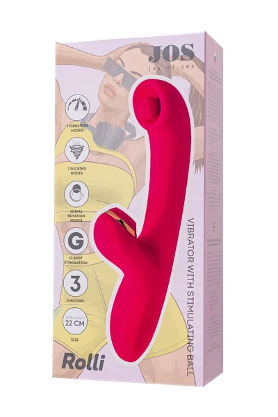 Vibrator sa stimulativnom kuglicom i vakuumskom stimulacijom jos Rolli, silikon, ružičasta, 22 cm