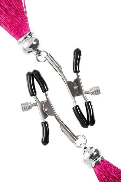 Kopče za bradavice Pecado BDSM, štipaljke, sa resicama od svile, metal, bordo