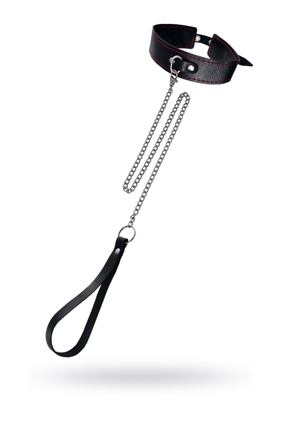 Ogrlica Pecado BDSM, dvoslojni crveni šav, koža, crna