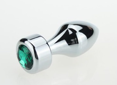 Analni čep metal srebro sa zelenim rhinestoneom 7, 8k2, 9cm