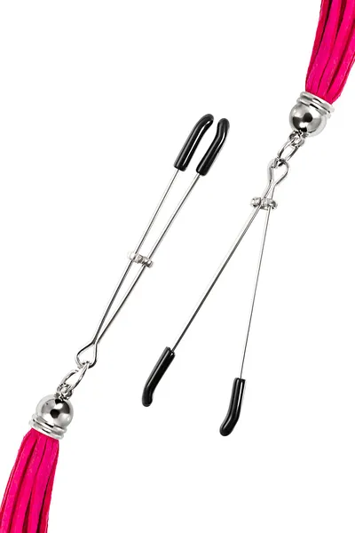 Pecado BDSM kopče za bradavice, viljuške, sa resicama od antilopa, metal, fuxija