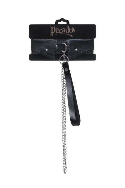 Ogrlica sa ogrlicom Pecado BDSM, sa povodcem, koža, crna