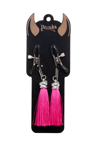 Kopče za bradavice Pecado BDSM, štipaljke, sa resicama od svile, metal, bordo