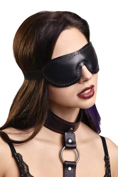 Pecado BDSM Maska, mekana zatvorena ovalna, prirodna koža, crna