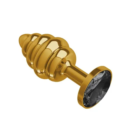 Gold Spiral analna čaura sa crnim kristalom mala