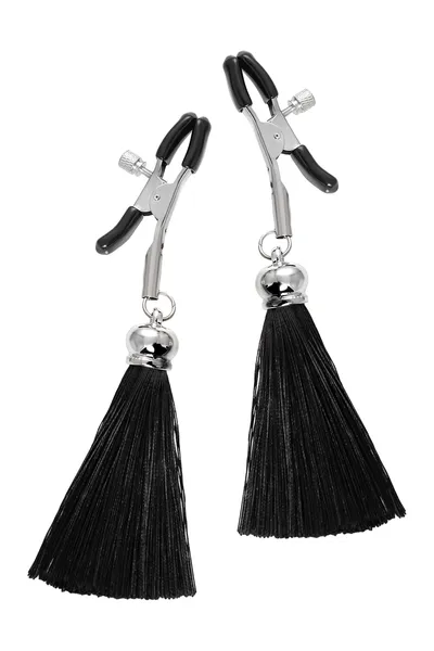 Kopče za bradavice Pecado BDSM, štipaljke, sa resicama od svile, metal, Crna