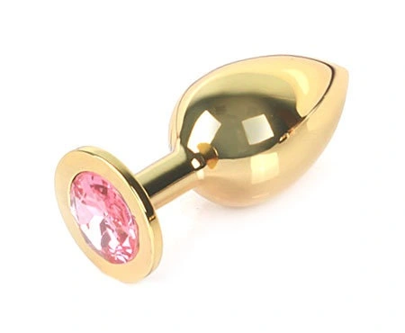 Srednja zlatna kristalna analna čaura svetlo ružičasta 8 cm