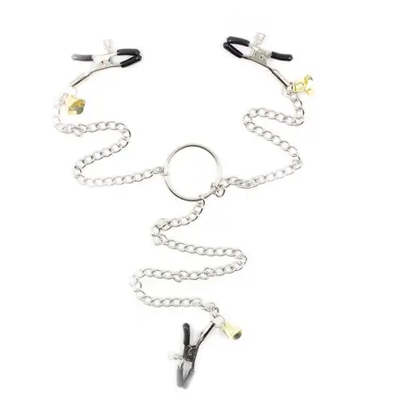 Stezaljke za bradavice i klitoris sa lancem i zvonima