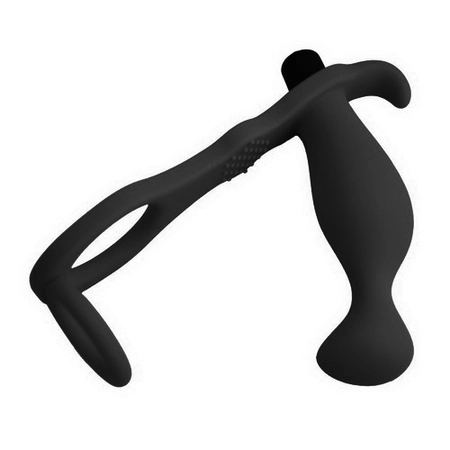 Vibracioni masažer prostate sa erekcionim prstenom crni 16 cm