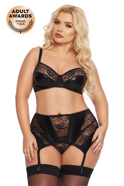 Softline Joana komplet: grudnjak, pojas sa ražnjem, tange Crna XL