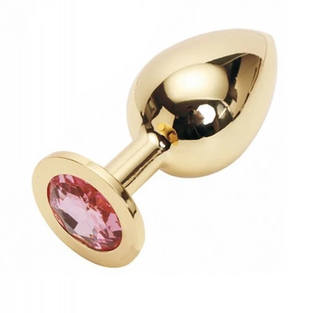 Velika zlatna kristalna analna čaura ružičasta 9 cm