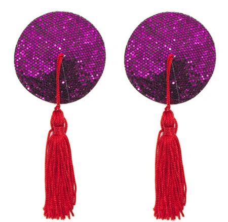 Пэстисы наклейка на грудь фиолетовые с кисточкой