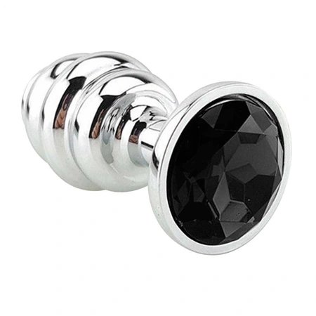 Analni čep Butt Plug Silver rebrasti crni 7 cm