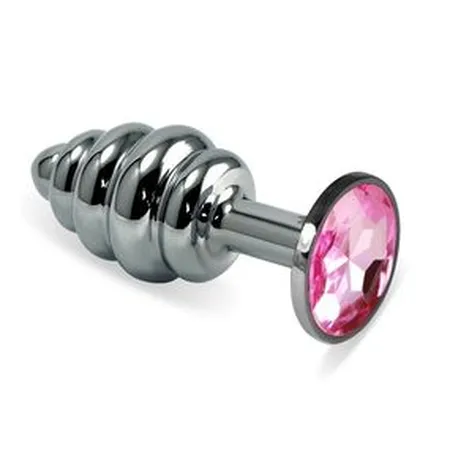 Analni čep Butt Plug Silver rebrasta ružičasta 8 cm