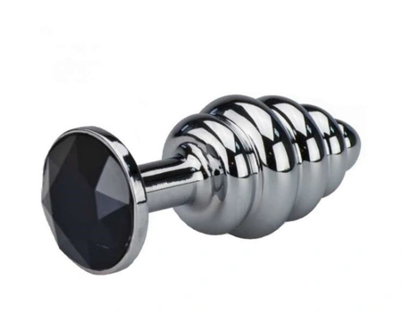 Analni čep Butt Plug Silver rebrasti crni 8 cm