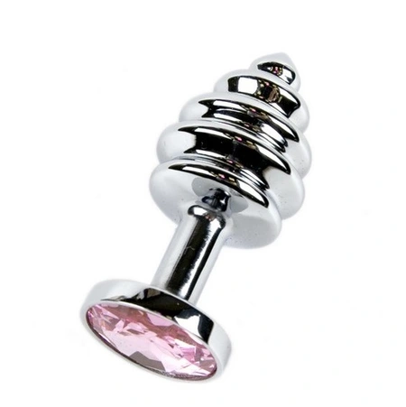 Analni čep Butt Plug Silver rebrasta ružičasta 7,5 cm