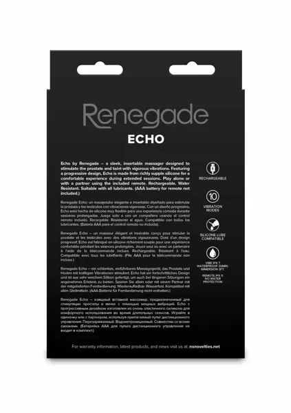 NS Novelties Renegade Echo stimulator prostate od silikona sa daljinskim upravljačem i punjivom baterijom