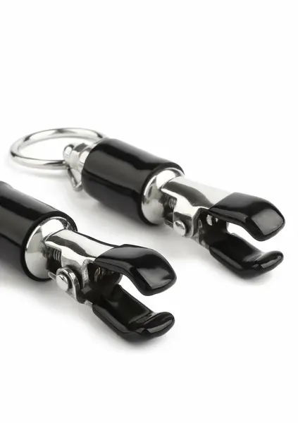 Mr. Steel Barrel podesive štipaljke za bradavice sa prstenom, metalne, crne