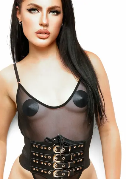 Kinky Diva pojas za struk sa kopčom napred podesivi elastični crni M/L
