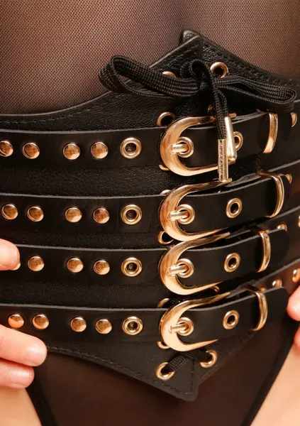 Kinky Diva pojas za struk sa kopčama, crni podesivi kaiš S/M
