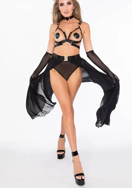 Kinky Diva Goddess Skirt Mesh Long with Bondage Waistband Black M/L