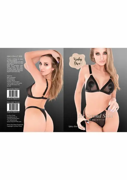 Kinky Diva Spicy Bra Plus Slip mrežasti komplet donjeg veša sa srebrnim detaljima L/XL