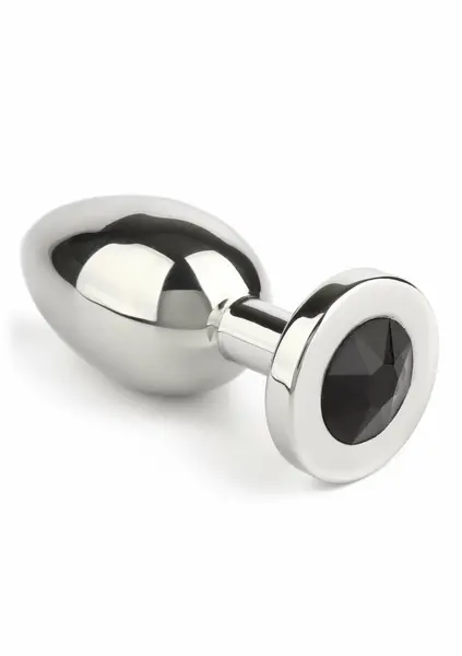 Mr. Steel metalni analni čep sa kristalom Medium, elegantna baza sa dragim kamenom