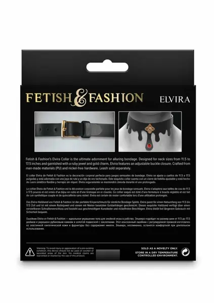 Fetish & Fashion Elvira podesiva ogrlica od PU kože sa rubinskim draguljem i zlatnim priveskom
