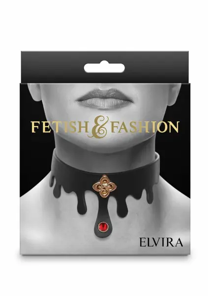 Fetish & Fashion Elvira podesiva ogrlica od PU kože sa rubinskim draguljem i zlatnim priveskom