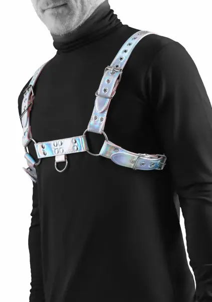 Cosmo Harness Dare podesivi pojas za grudi sa srebrnim detaljima od vinila L/XL